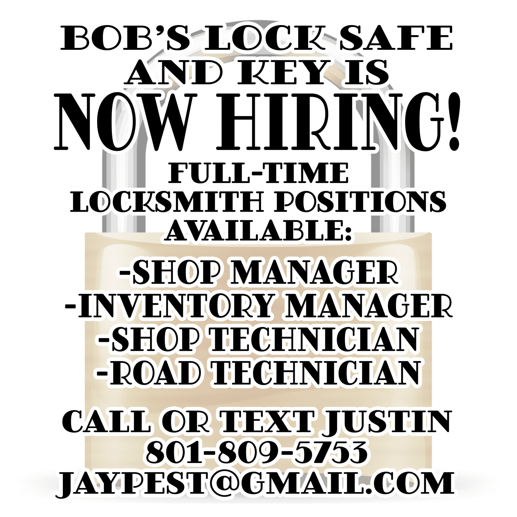 Bob's Lock Safe and Key is now hiring